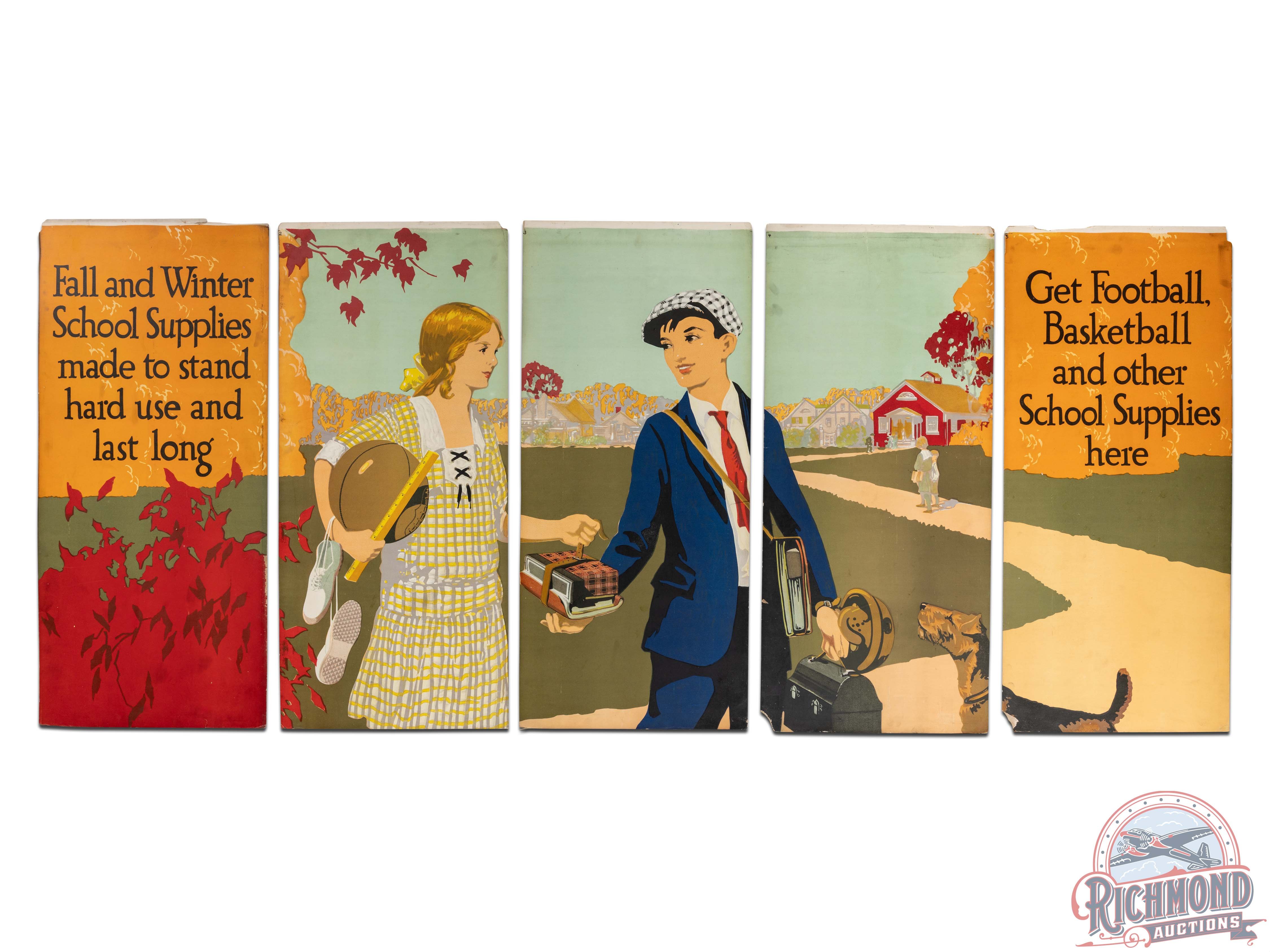 Early & Complete 1920 "Fall and Winter School Supplies" 5 Panel Display Sign