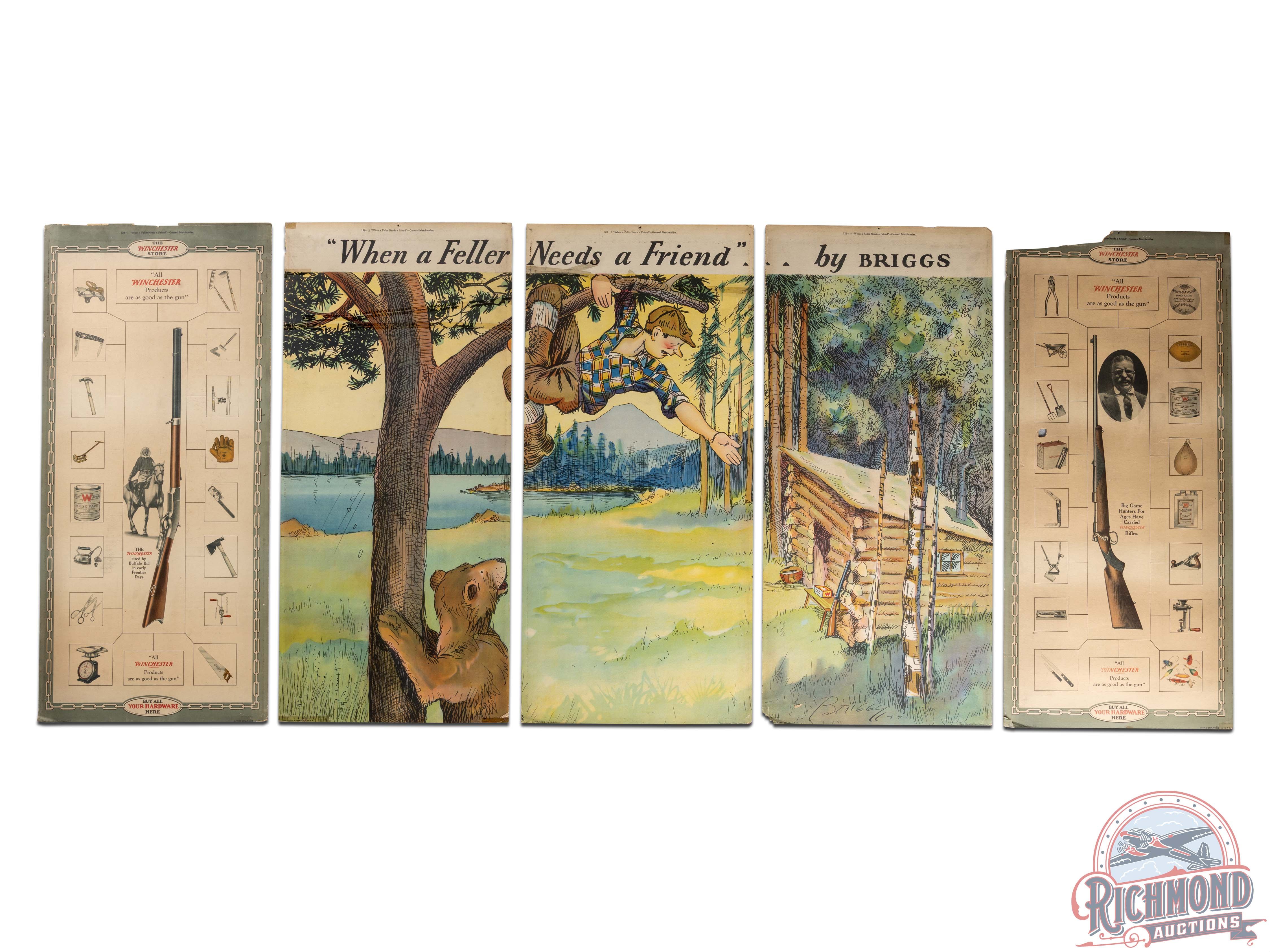 Complete 1928 Winchester Guns & Tools 5 Panel Advertising Display Sign