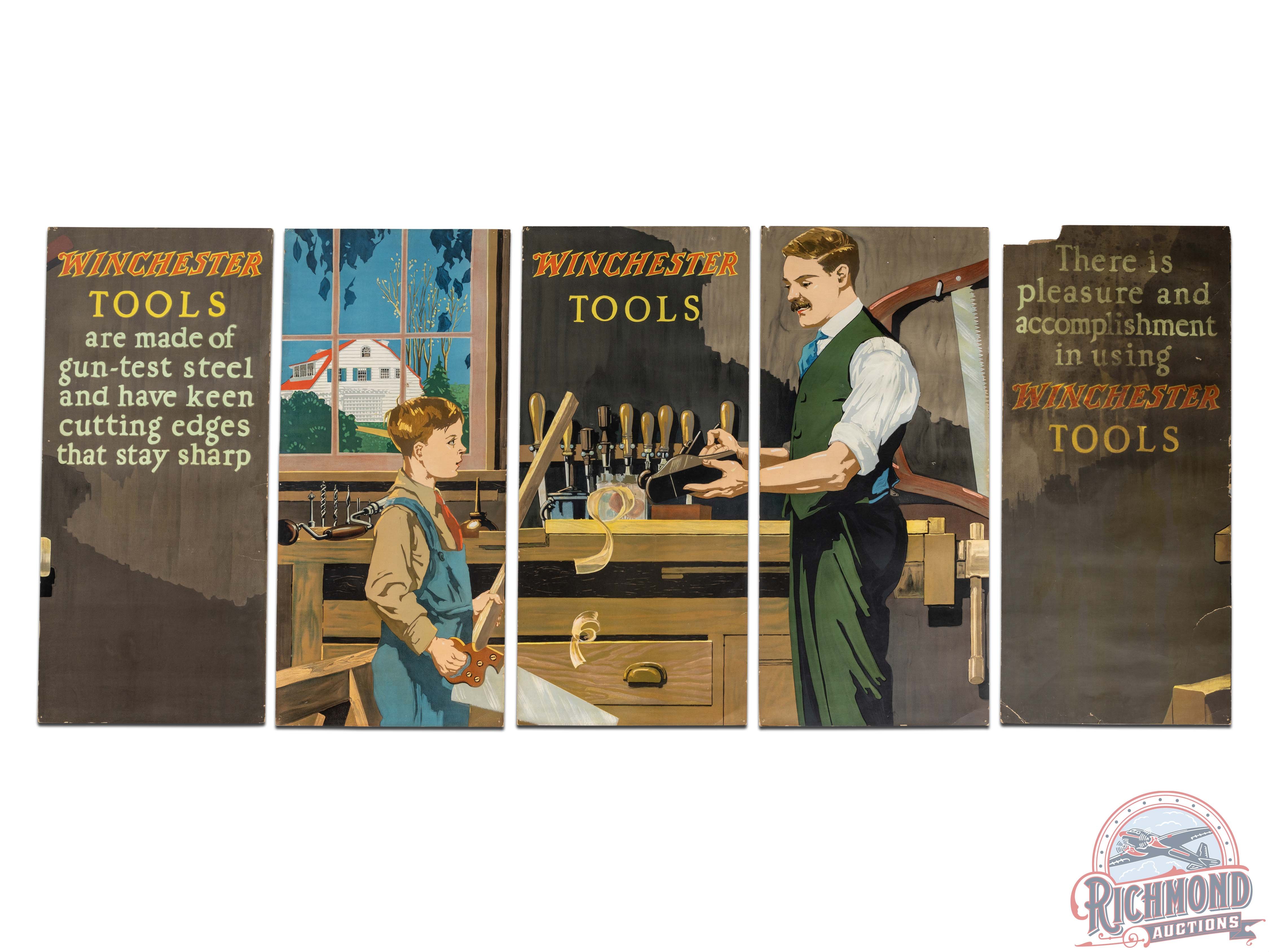 Early Complete 1920s Winchester Tools 5 Panel Display Sign